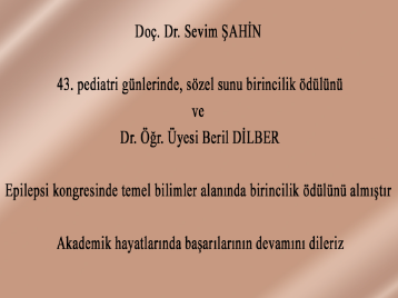 Doç. Dr. Sevim ŞAHİN ve Dr. Öğr. Üyesi Beril DİLBER'in Birincilik Ödülü 