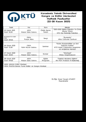 22-28 Kasım 2021 Haftalık Kültürel Faaliyetler