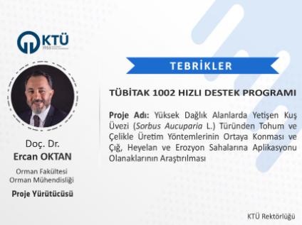 Doç. Dr. Ercan OKTAN'a TÜBİTAK Proje Desteği
