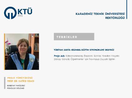 Prof. Dr. Hatice ODACI'ya TÜBİTAK 2237/A Proje Desteği