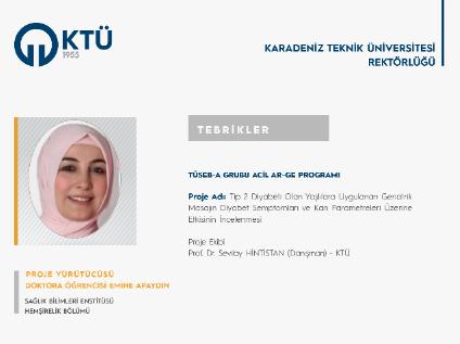 Doktora Öğrencisi Emine APAYDIN'a TÜSEB Proje Desteği