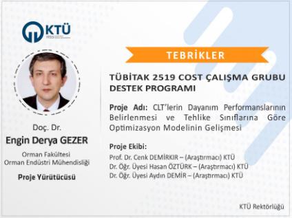 Doç. Dr. Engin Derya GEZER'e TÜBİTAK 2519 Proje Desteği