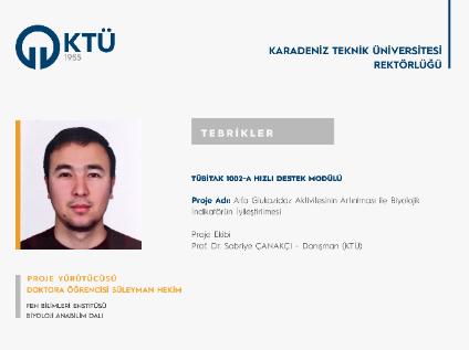 Doktora Öğrencisi Süleyman HEKİM'e TÜBİTAK Proje Desteği